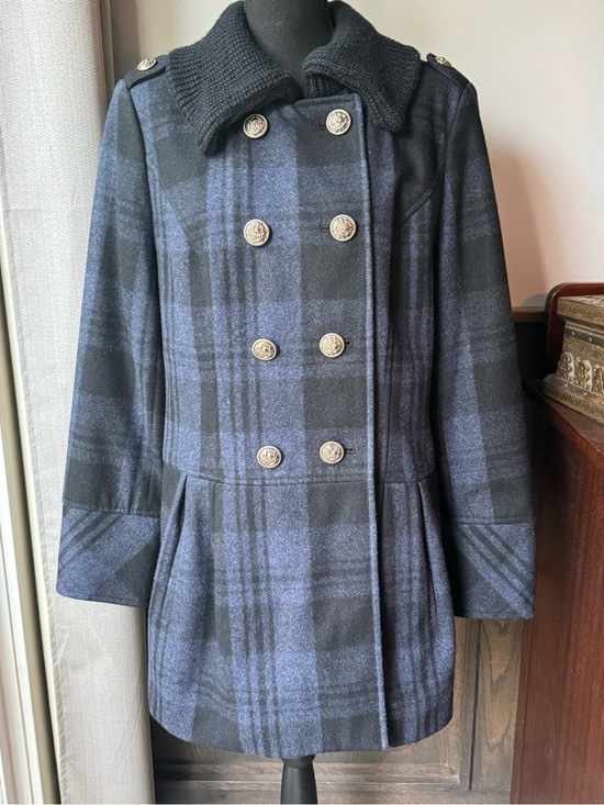 Style & Co. Jackets & Blazers - Style & Co. Double-Breasted Plaid Pea Coat in Navy and Black wool blend medium